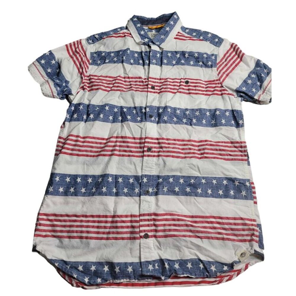 3379 Free Planet Patriotic‎ SS Button Down Men's Medium